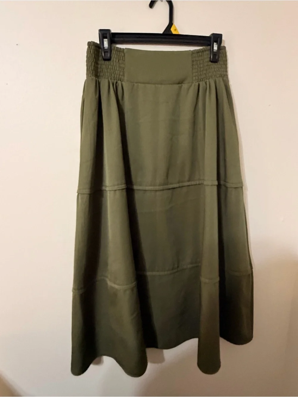 bolle Olive Green Tiered Maxi Skirt with Button Detail
